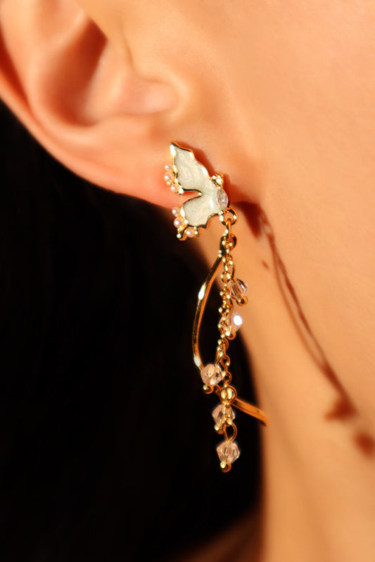 18K Real Gold Plated Butterfly Pearls Dangle Earrings