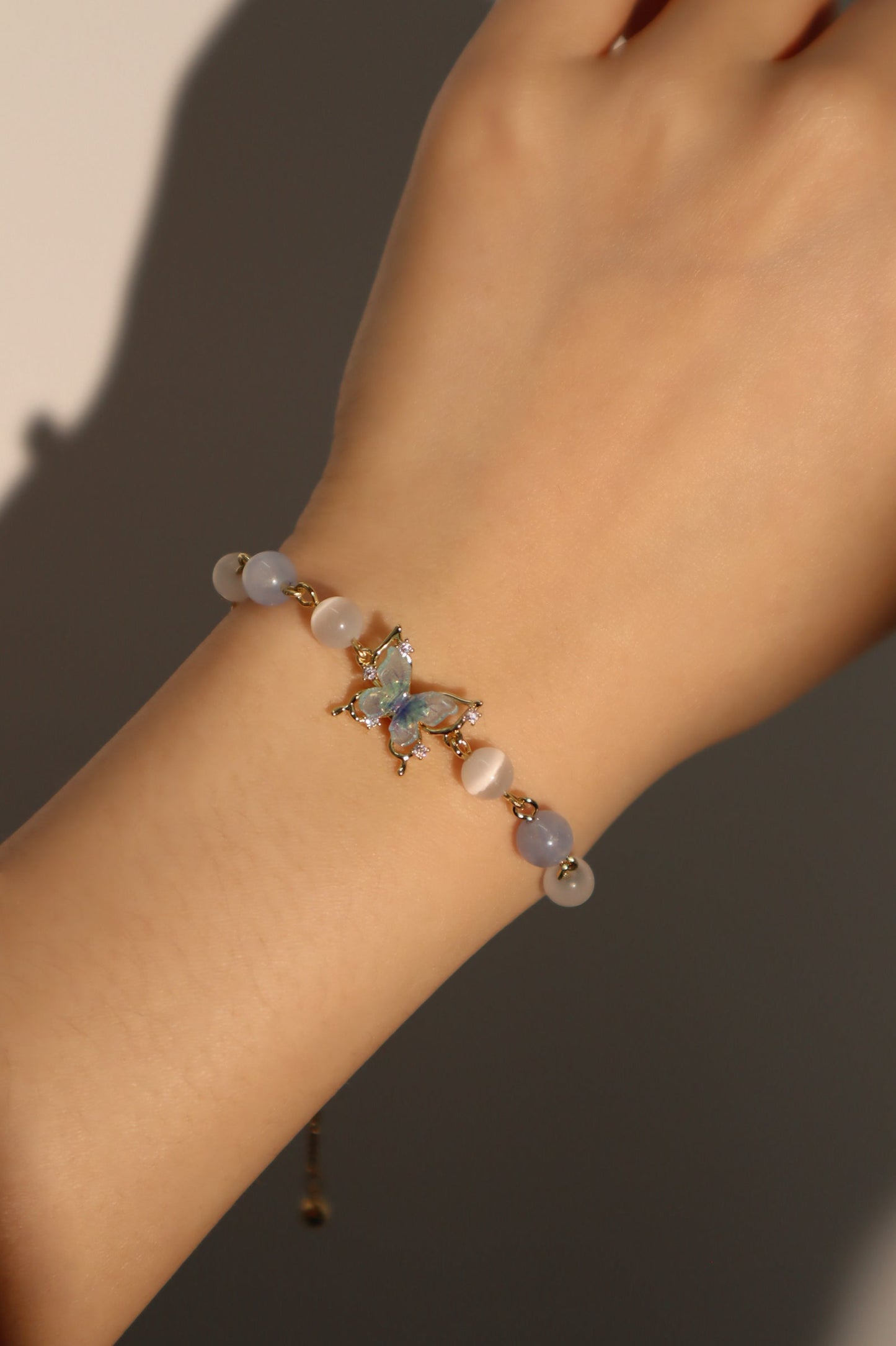 14K Real Gold Plated Blue Butterfly Moonstone Bracelet