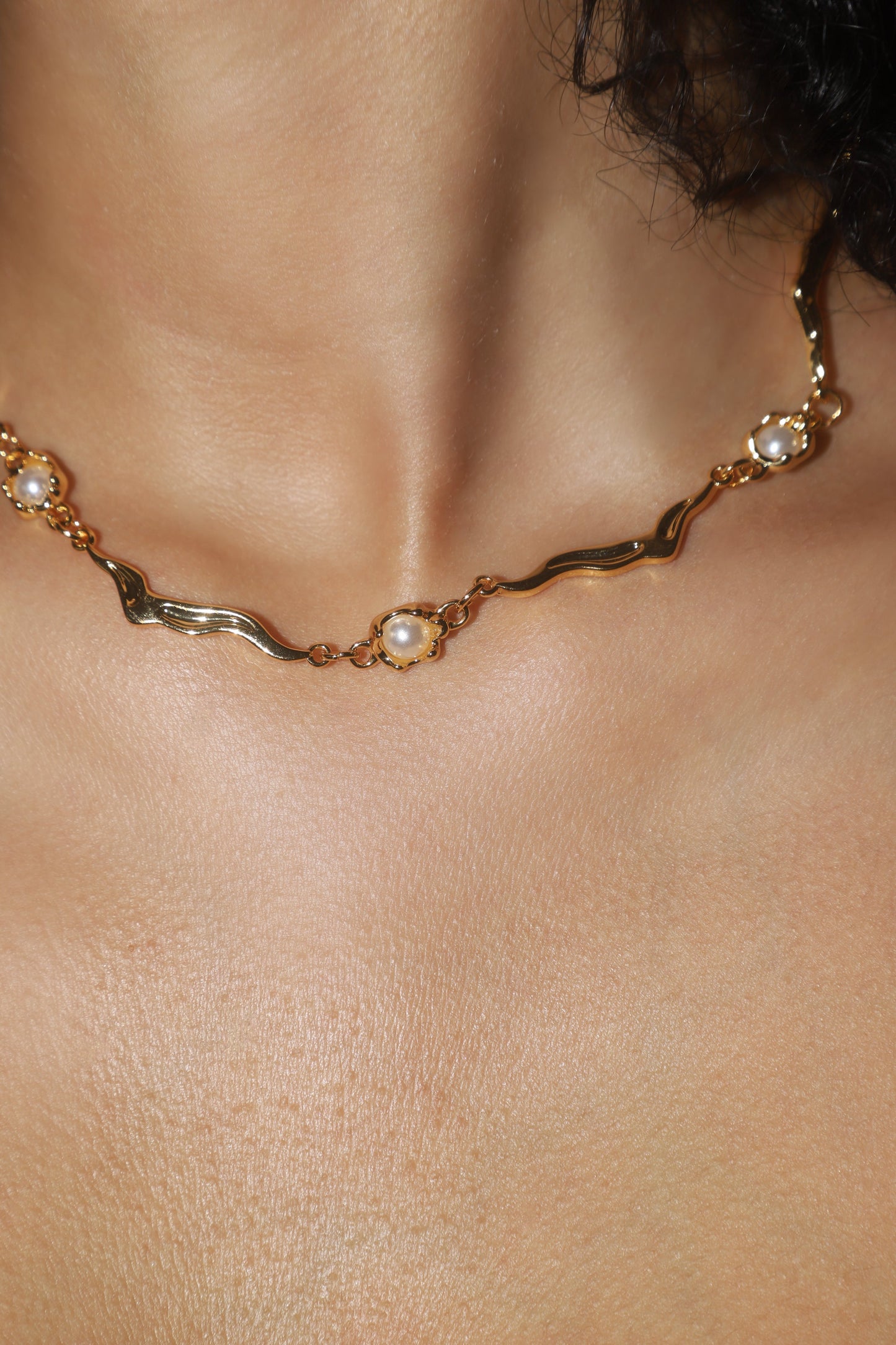 18K Real Gold Plated Multi Pearls Wave Necklace