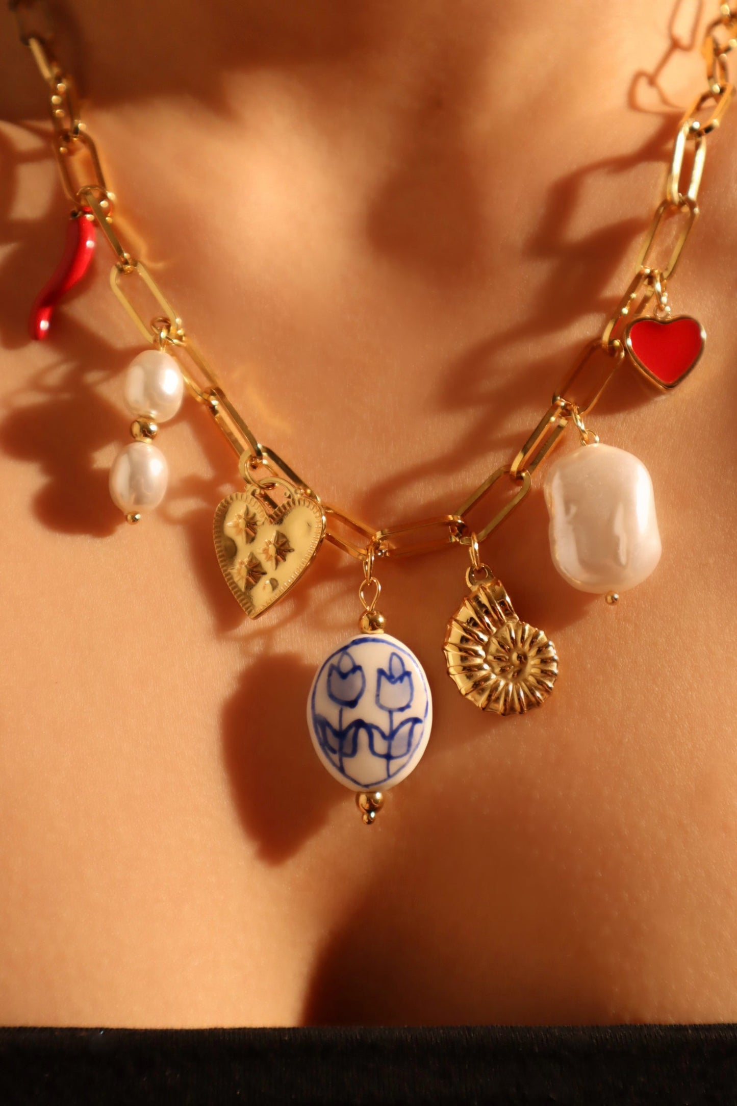 18K Gold Stainless Steel Beach Pearls Necklace