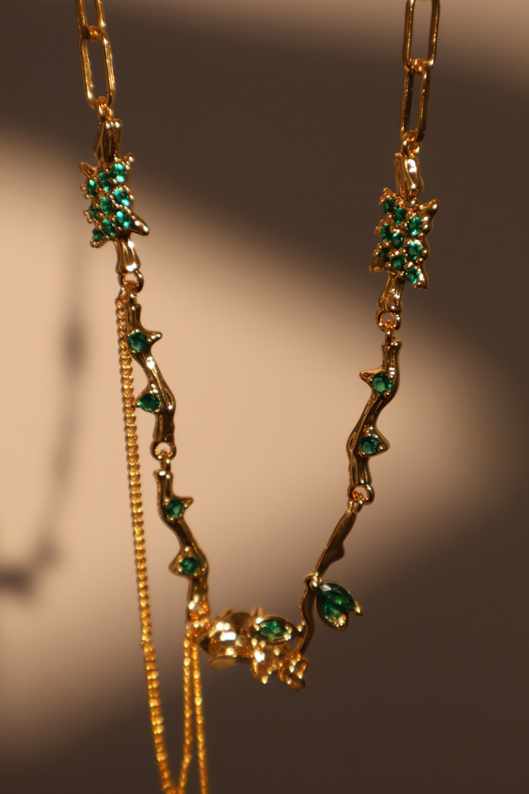 18K Real Gold Plated Green Gem Rose Necklace