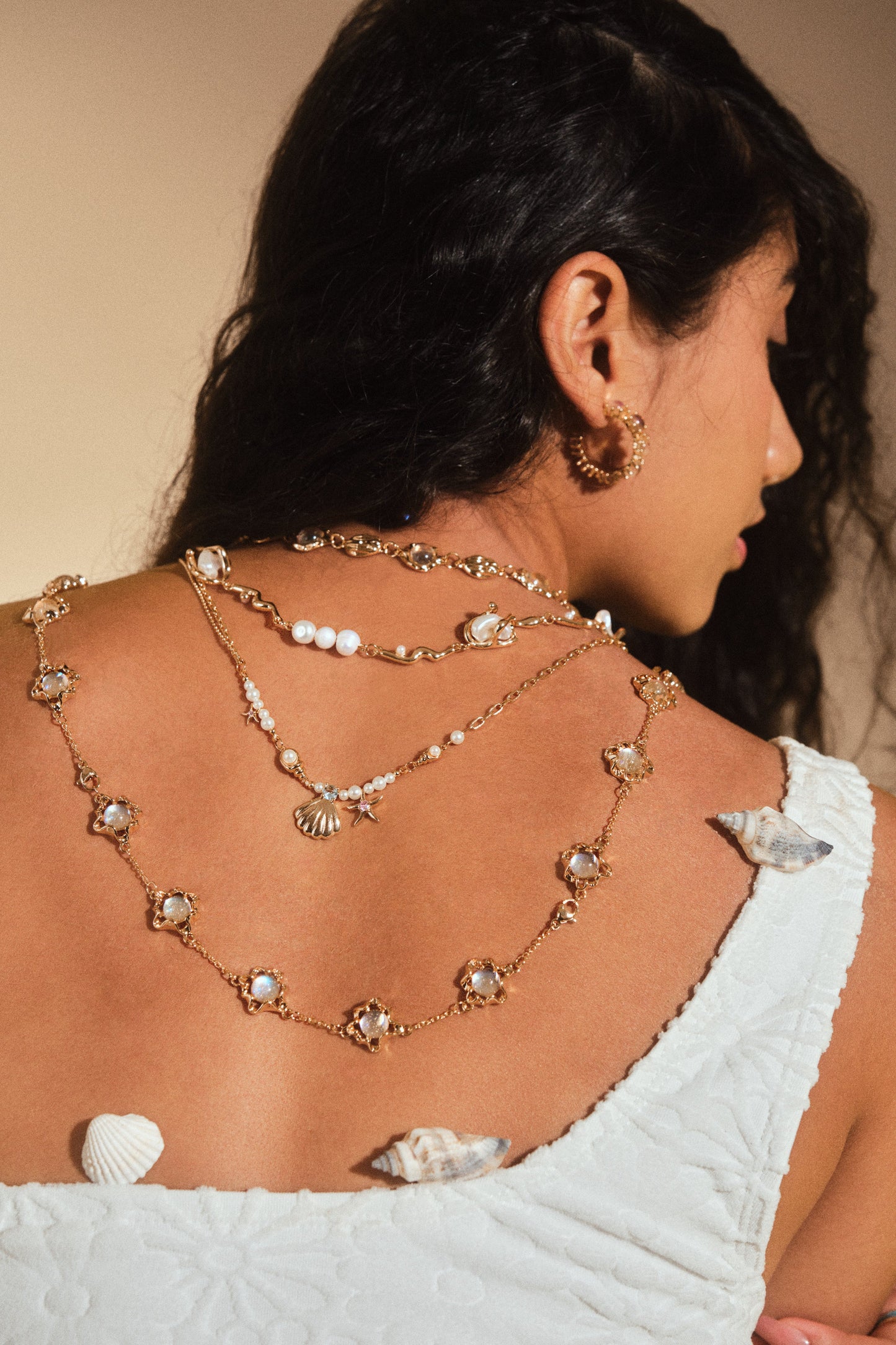 18K Real Gold Plated White Pearls Necklace