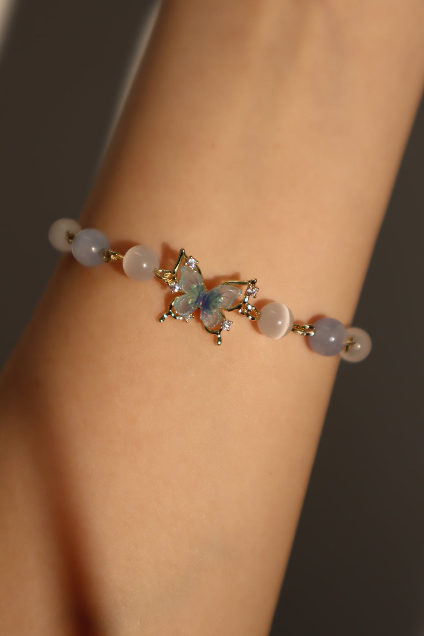 14K Real Gold Plated Blue Butterfly Moonstone Bracelet