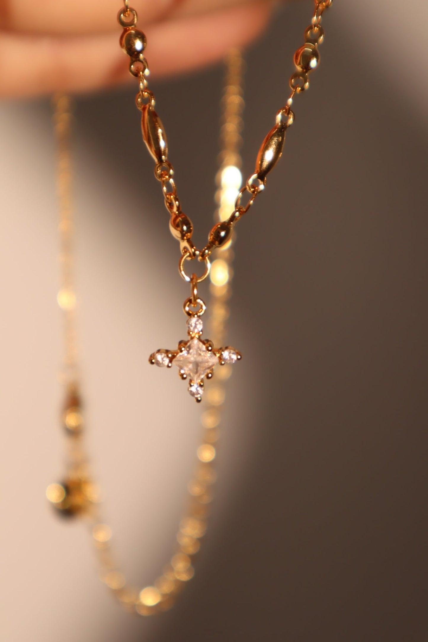 18K Real Gold Plated Diamond Cross Pendant Necklace