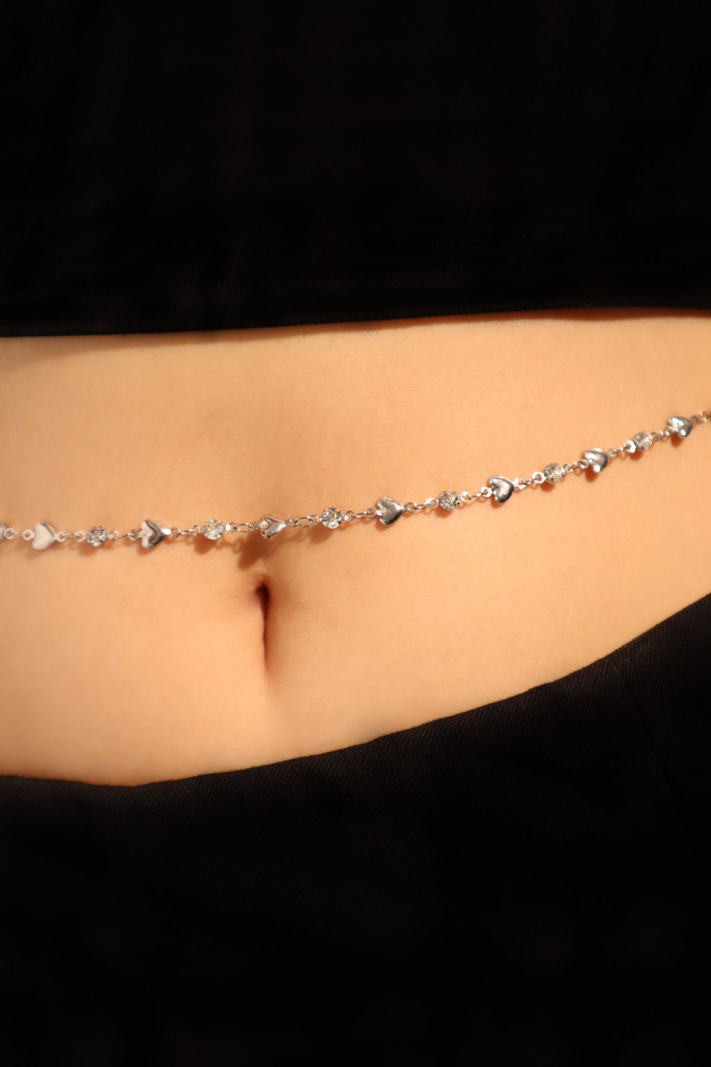 Platinum Plated Diamond Heart Layering Long Necklace (Waist Chain)