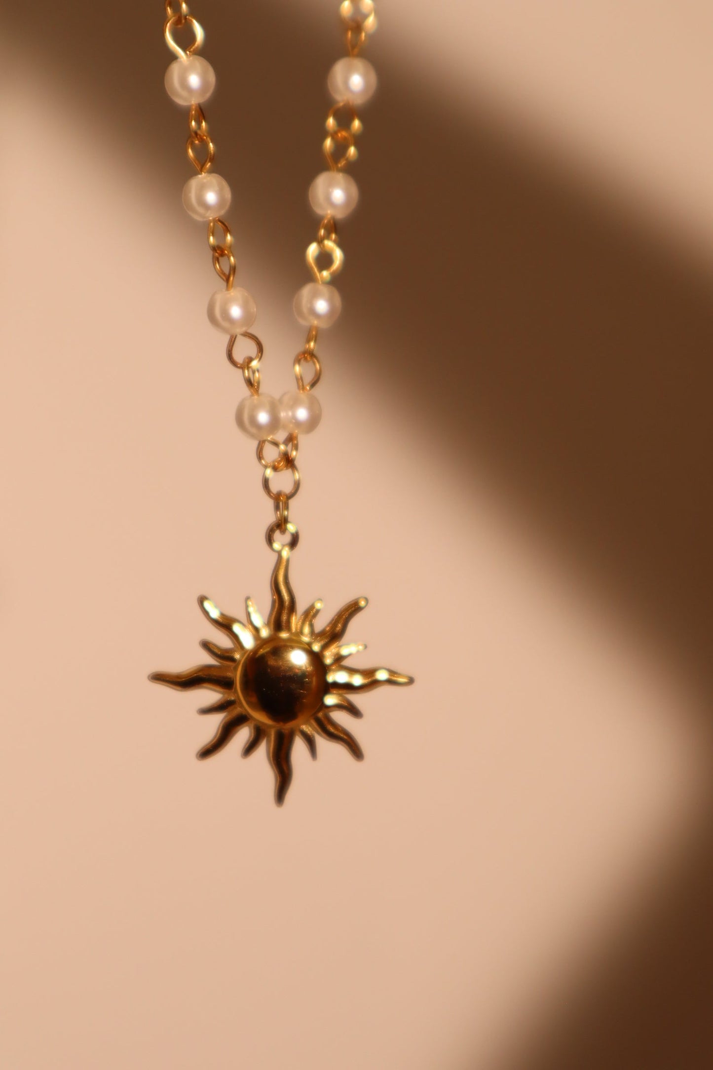 18K Gold Stainless Steel Pearl Sun Necklace