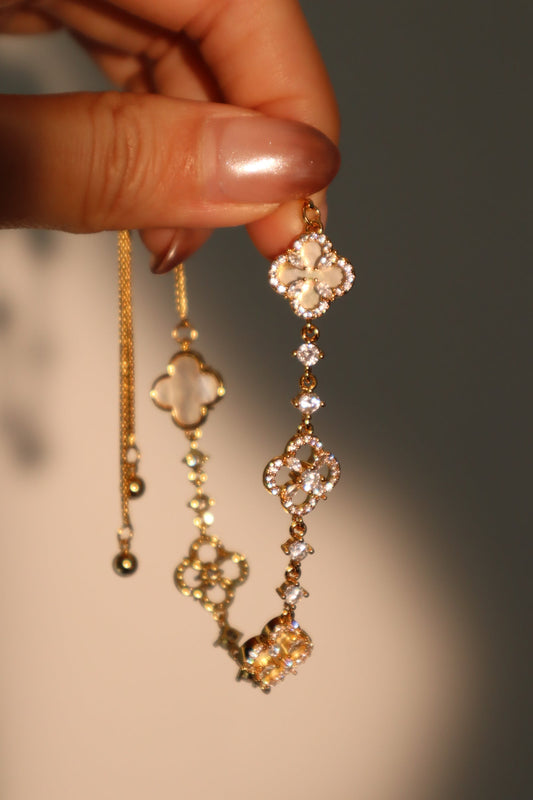 14K Real Gold Plated Lucky Leaf Shell Pearls Bracelet