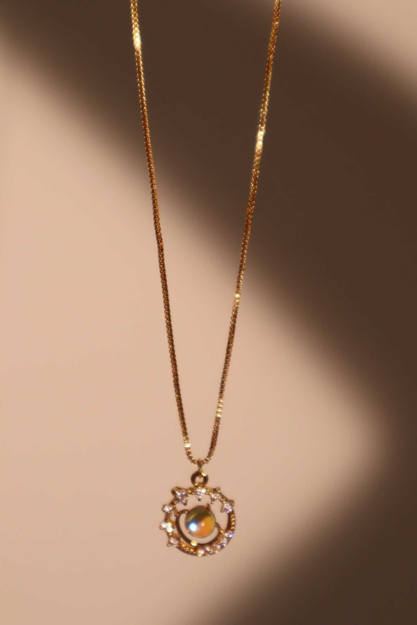 14K Real Gold Plated Moonstone Saturn Star Necklace