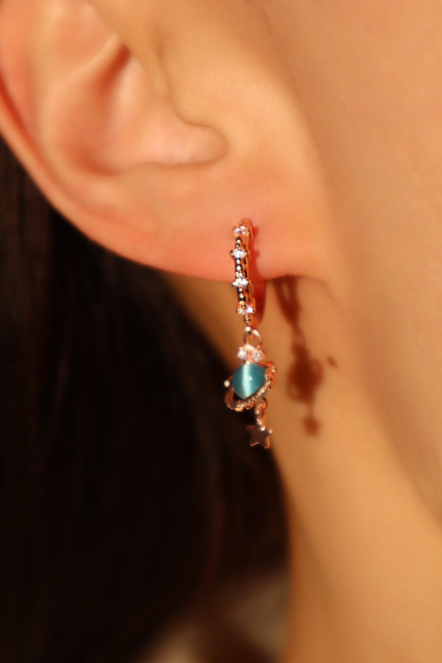 18K Rose Gold Plated Saturn Star Hoop Earrings