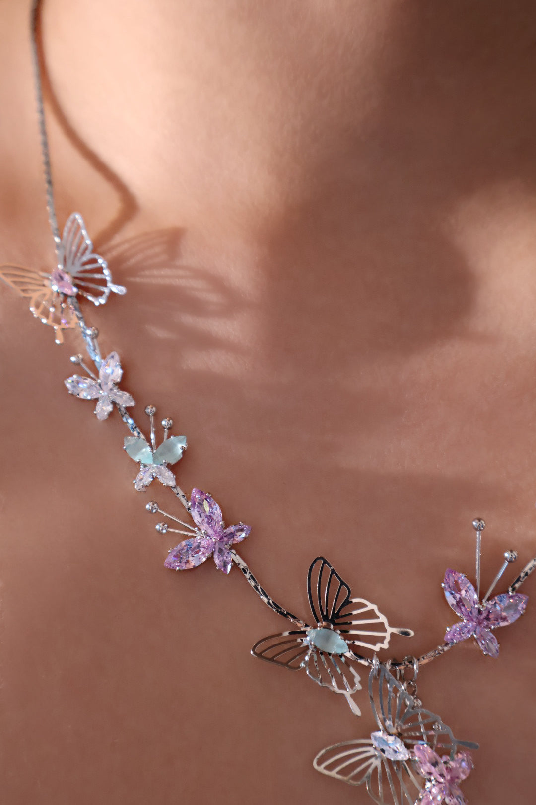 Multi Color Gem Butterfly Necklace