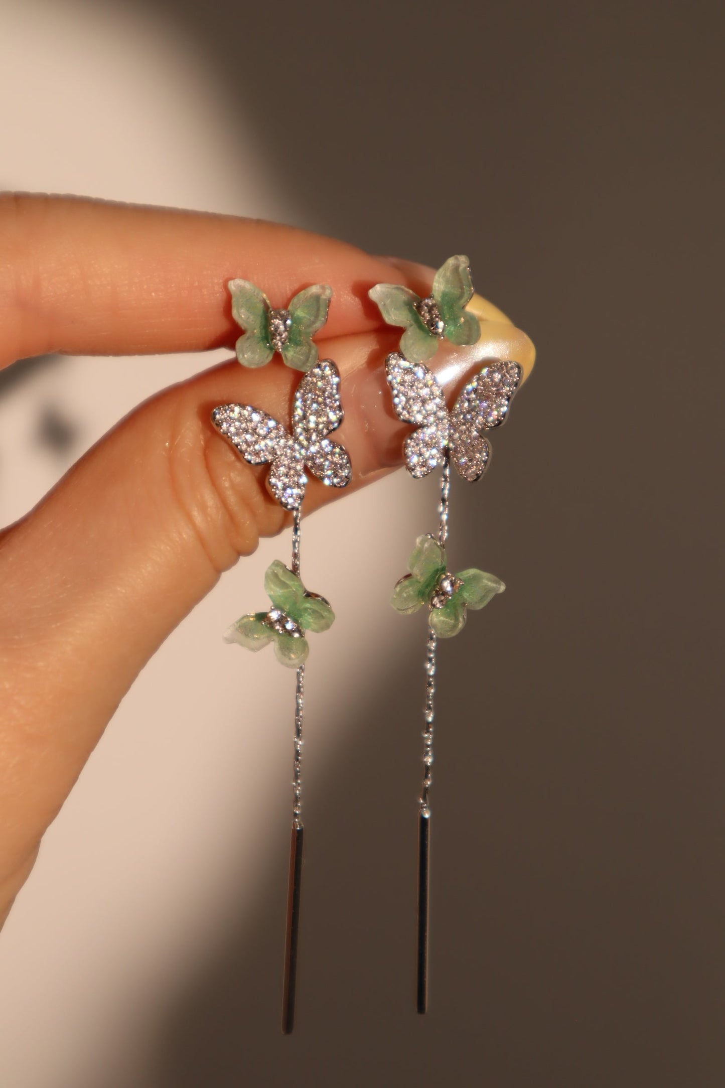 Diamond Green Butterfly Earrings