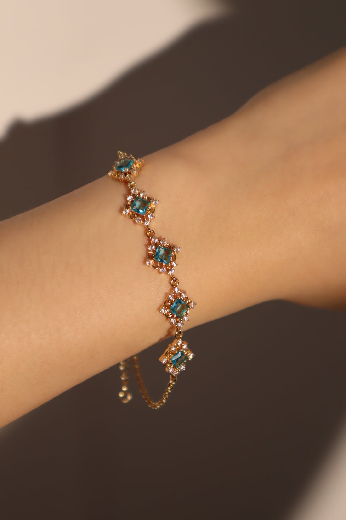 14K Real Gold Plated Blue Gem Lace Bracelet