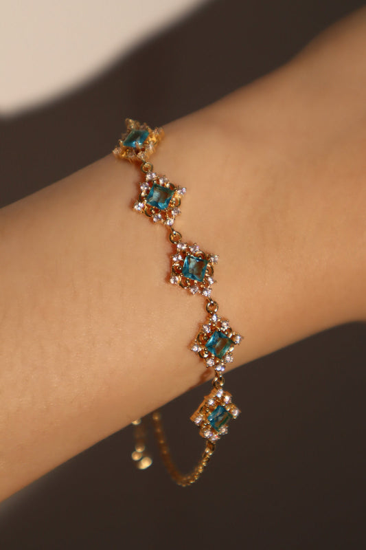 14K Real Gold Plated Blue Gem Lace Bracelet