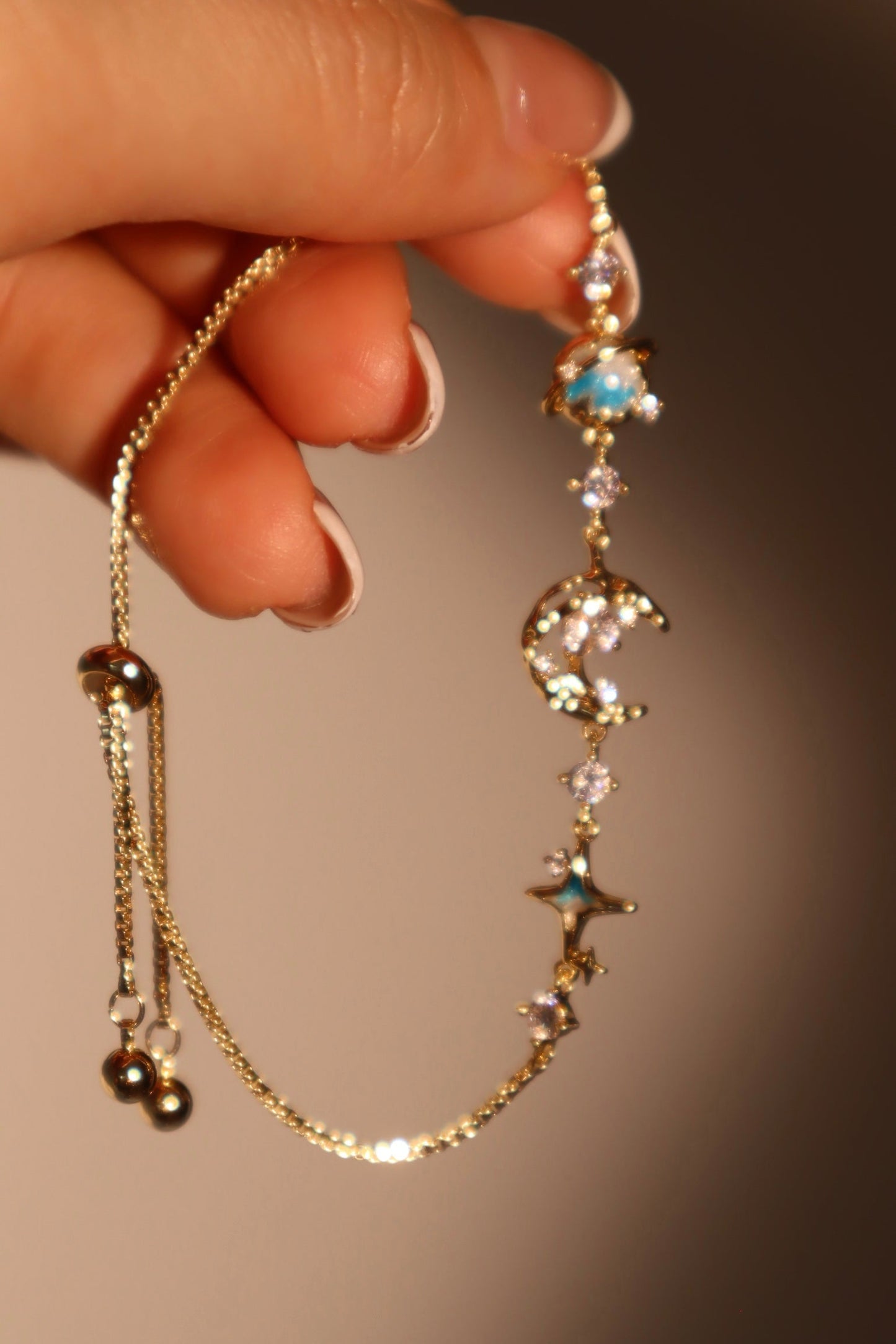 14K Real Gold Plated Blue Star Moon Bracelet