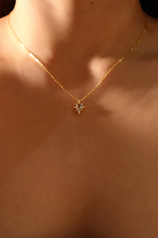18K Gold Vermeil Blue Gem Pole Star Necklace