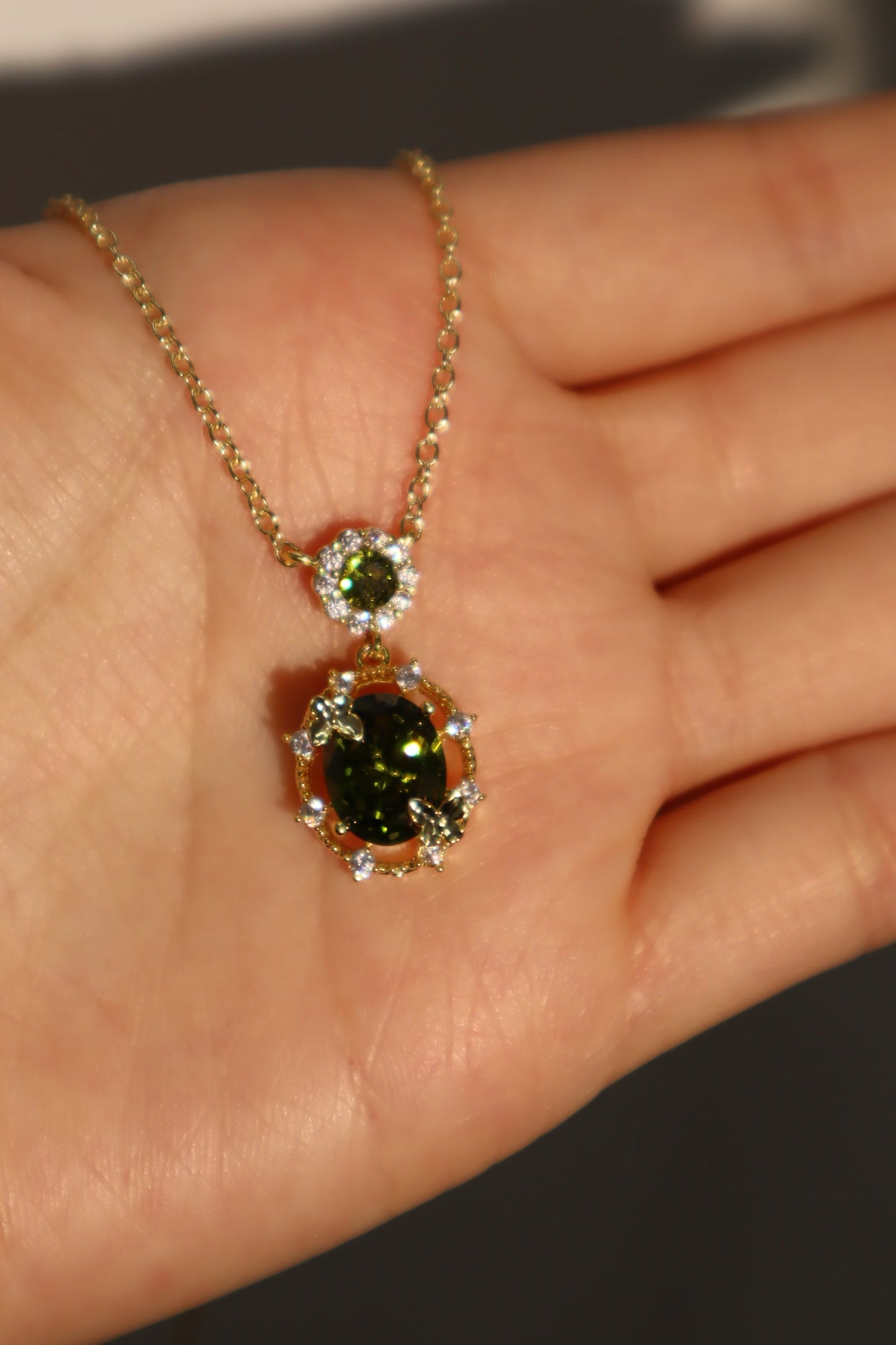 14K Real Gold Plated Emerald Butterfly Necklace