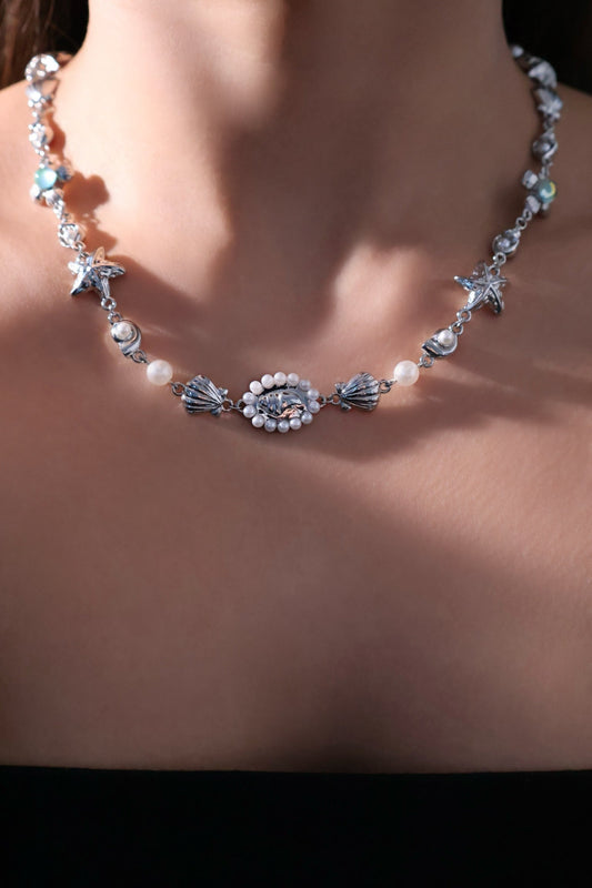 Platinum Plated Mermaid Sea Shell Necklace