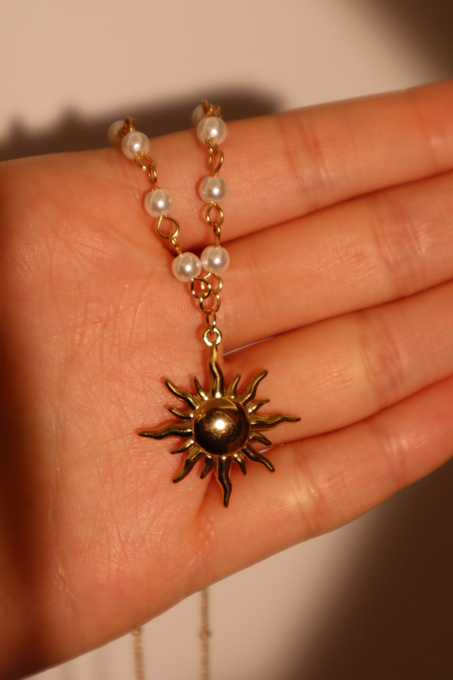 18K Gold Stainless Steel Pearl Sun Necklace