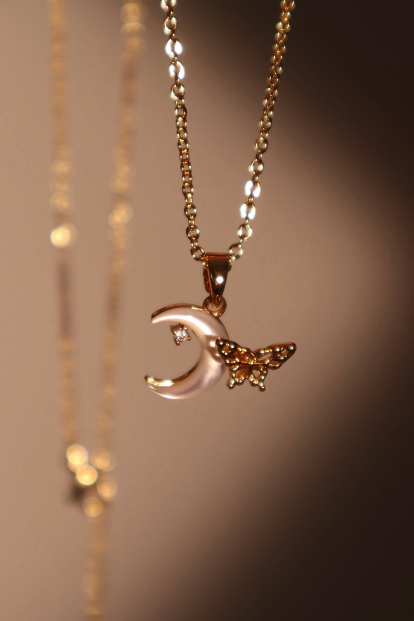 18K Real Gold Plated Shell Moon Butterfly Necklace