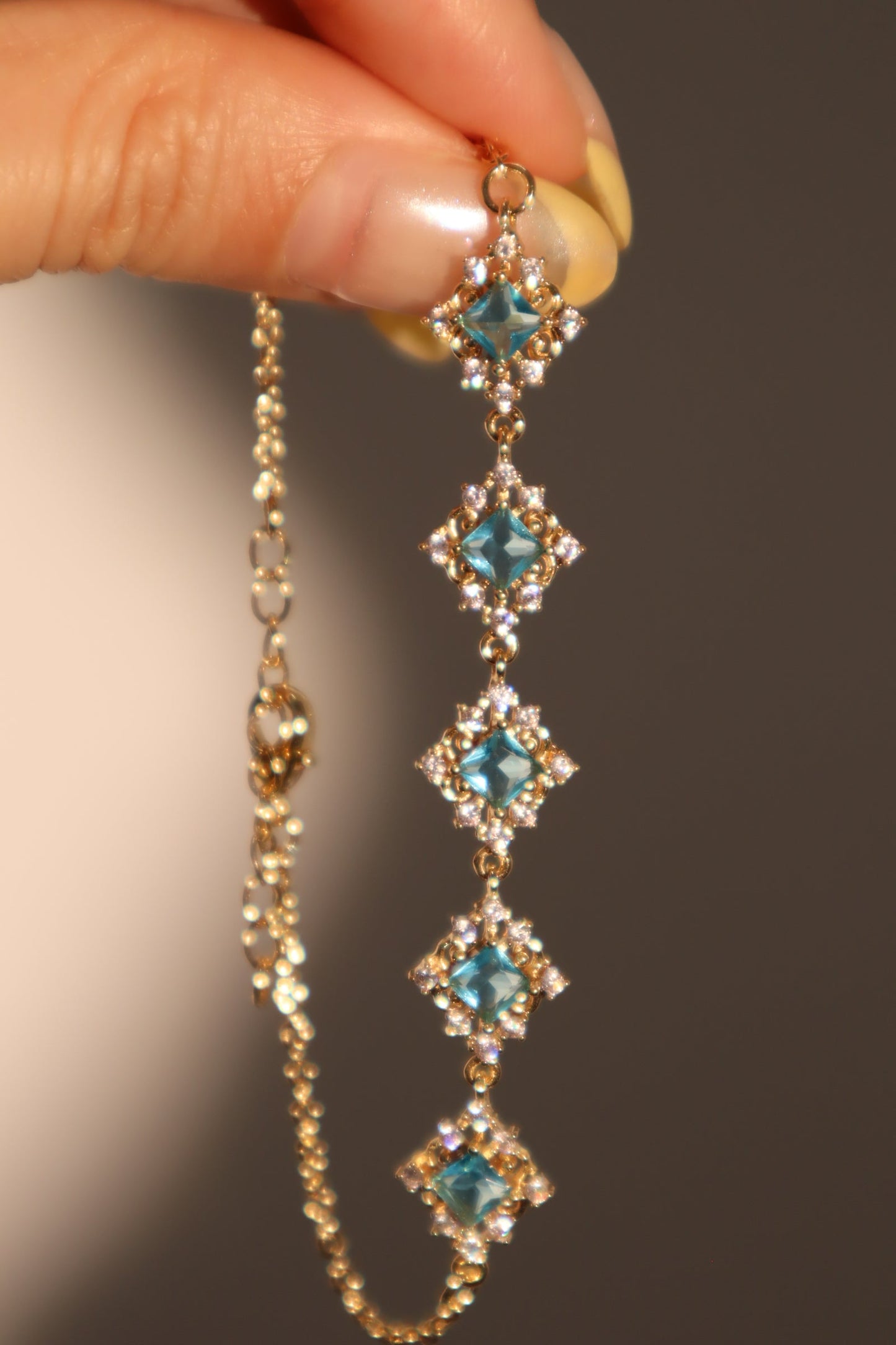 14K Real Gold Plated Blue Gem Lace Bracelet