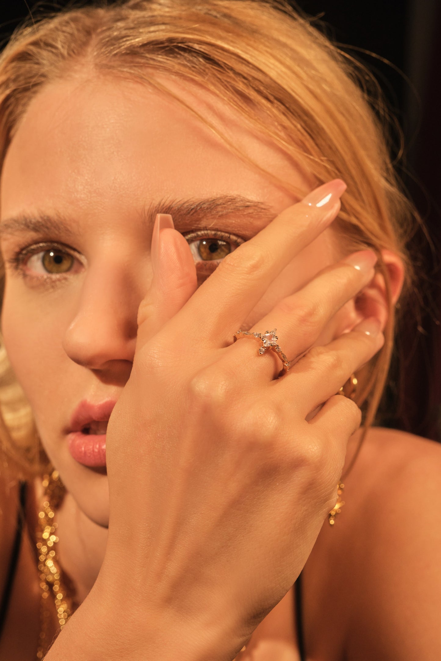 18K Real Gold Plated Diamond Cross Ring