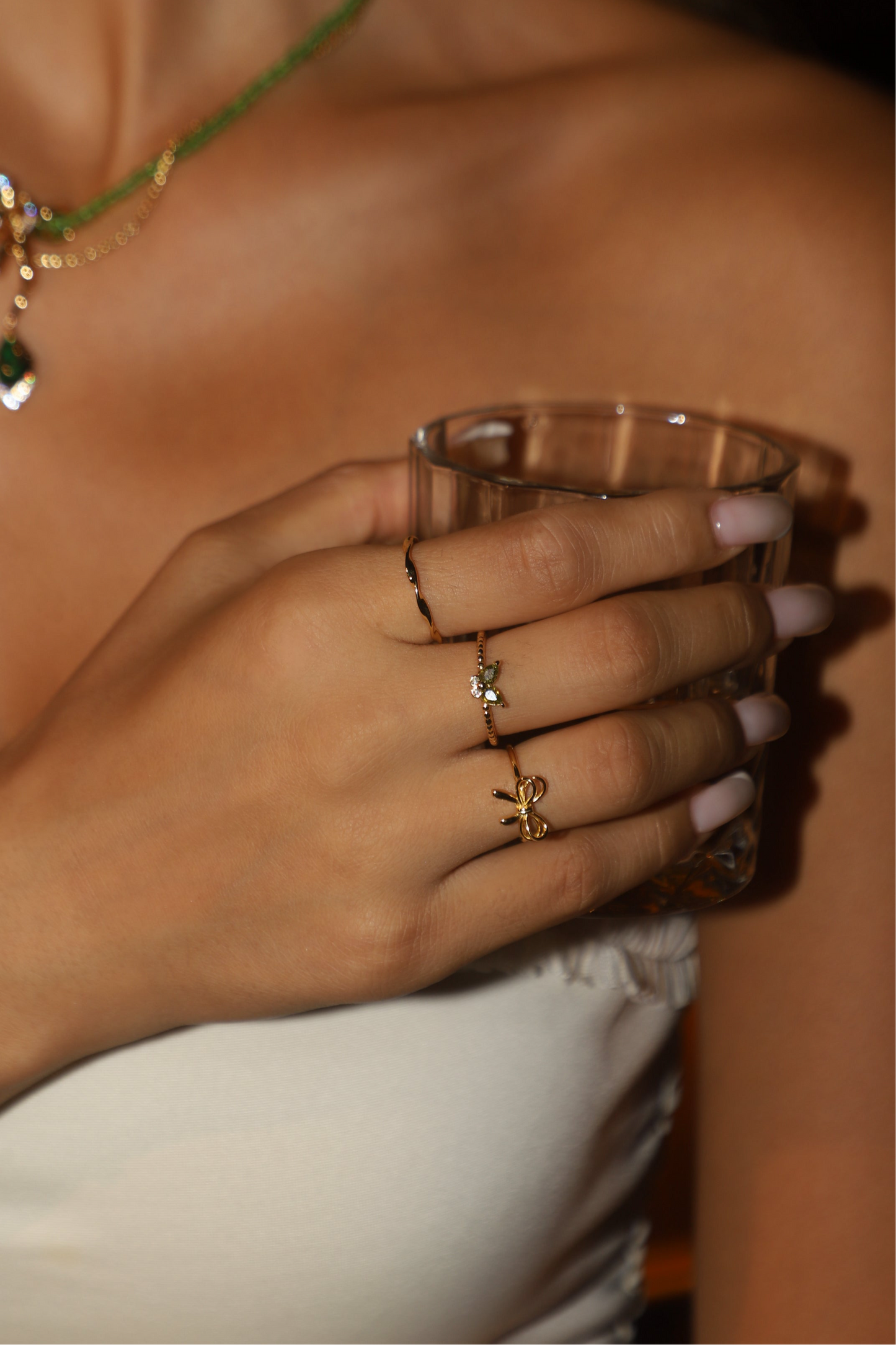 14K Real Gold Plated Emerald Butterfly Ring
