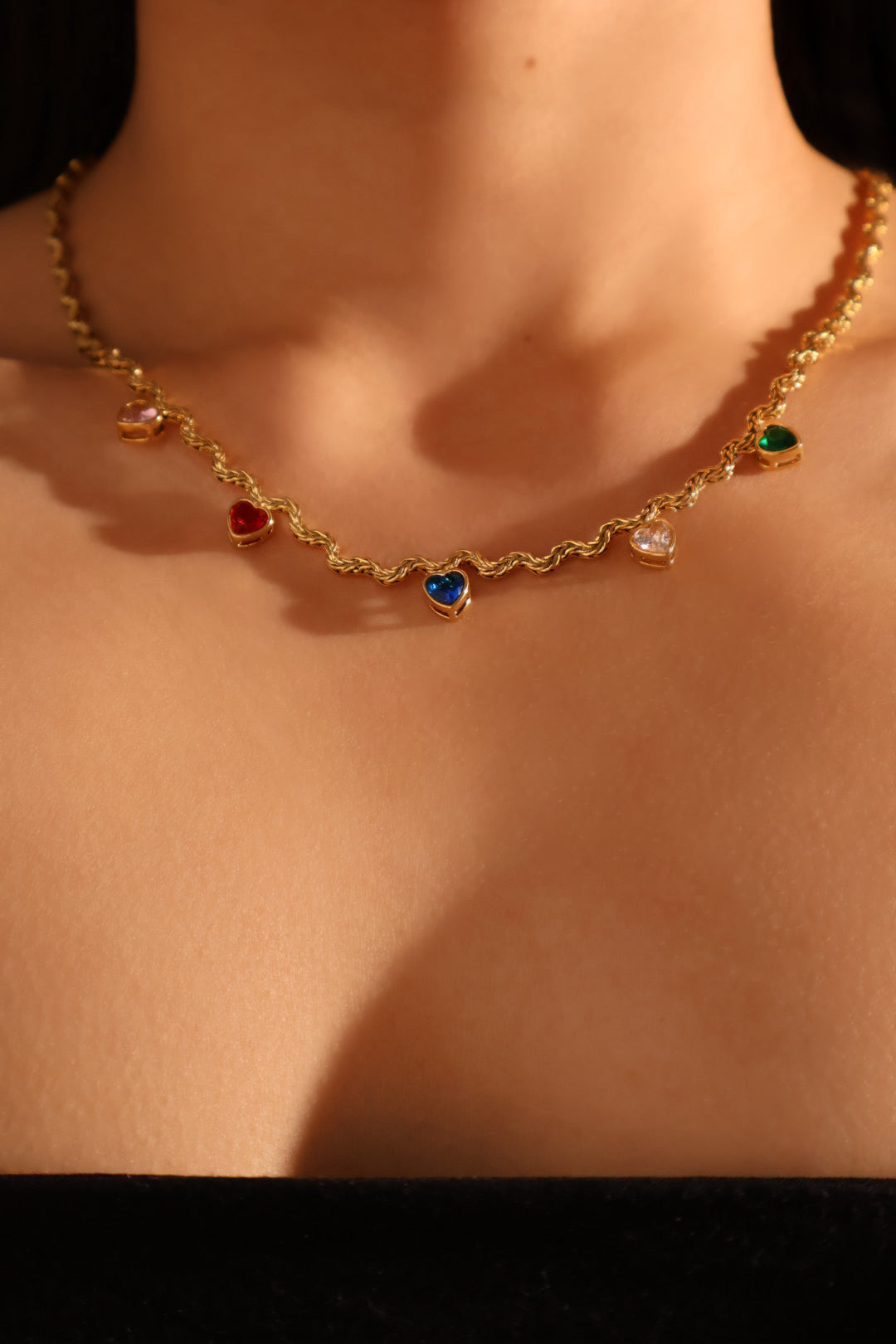 18K Gold Stainless Steel Color Gem Wave Necklace