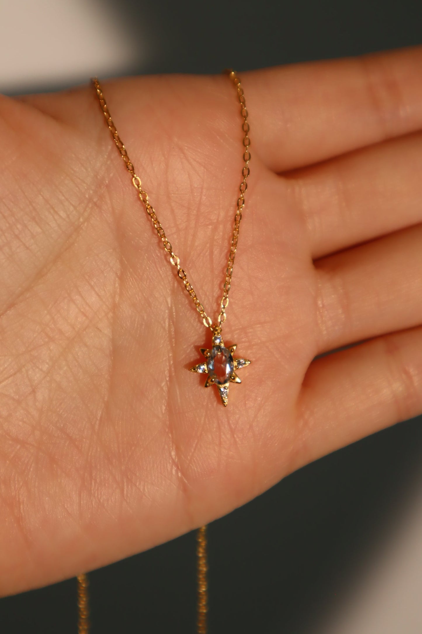 18K Gold Vermeil Blue Gem Pole Star Necklace