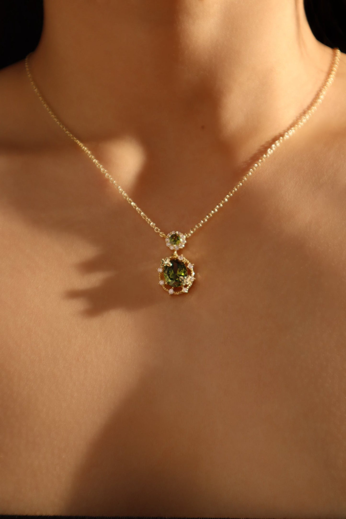 14K Real Gold Plated Emerald Butterfly Necklace