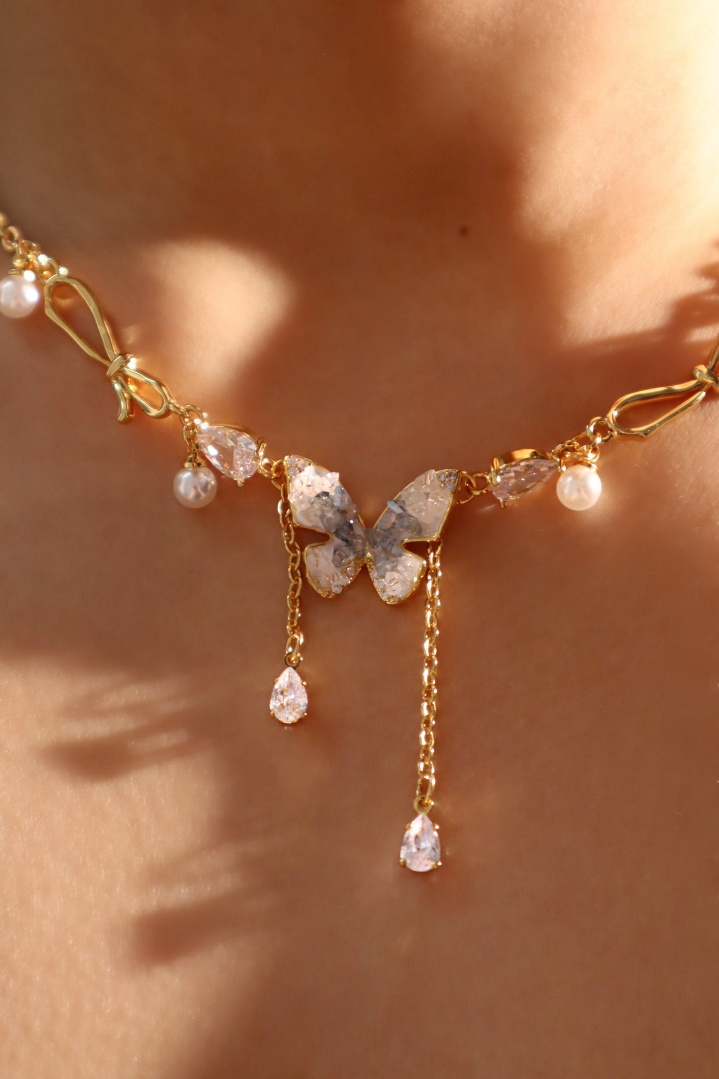 18K Real Gold Plated Blue Crystal Butterfly Necklace