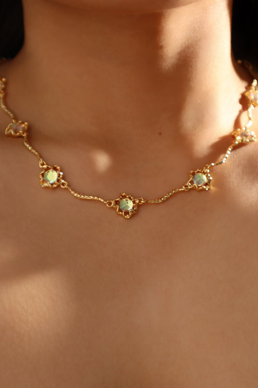 18K Real Gold Plated Multi Opal Necklace