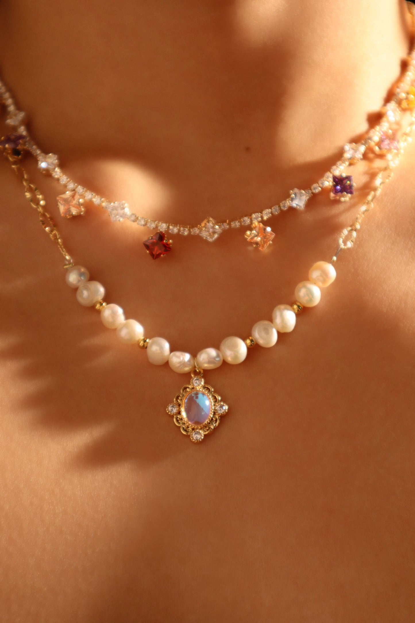 14K Real Gold Plated Color Gemstones Necklace