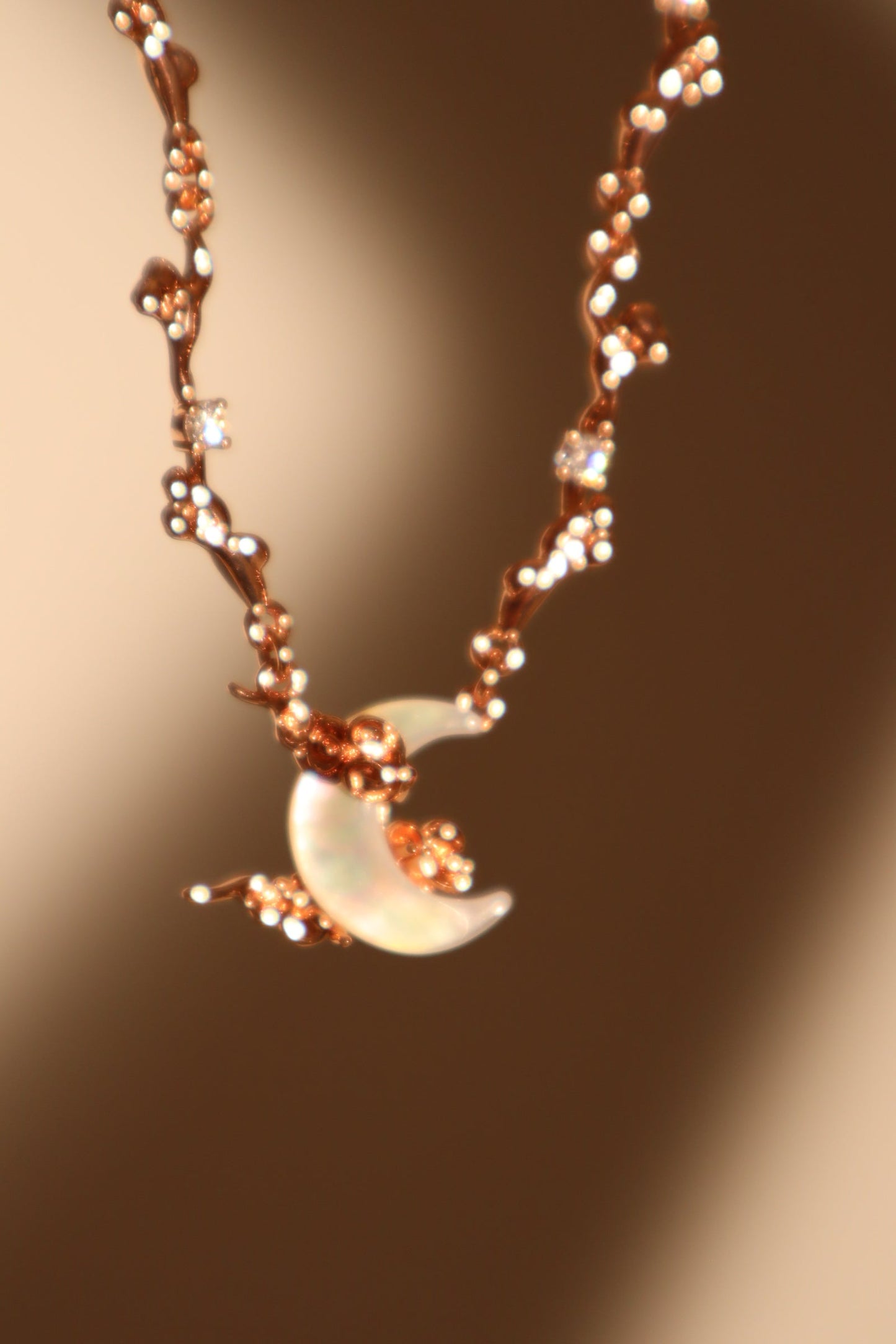 18K Rose Gold Plated Diamonds Natural Shell Moon Necklace