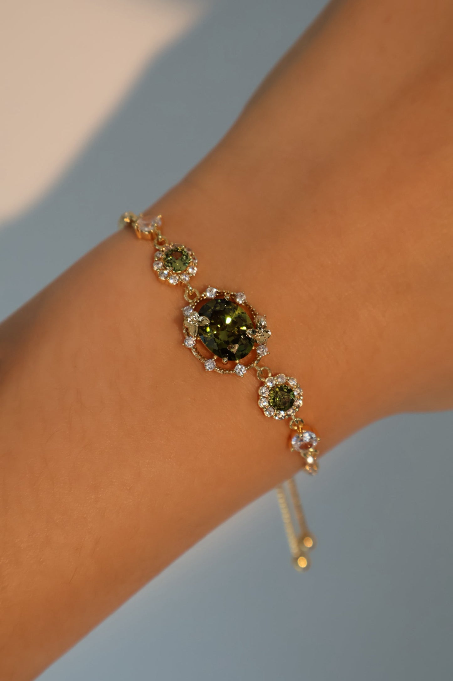 14K Real Gold Plated Emerald Butterfly Bracelet