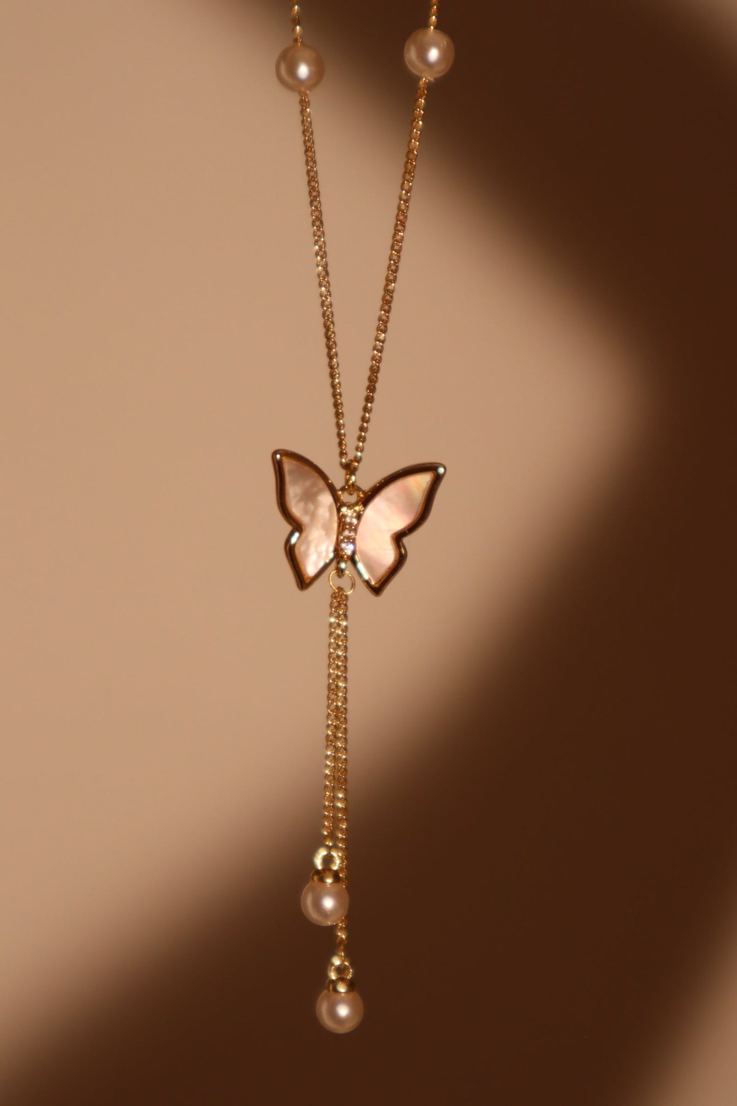 14K Real Gold Plated Butterfly Pearls Necklace
