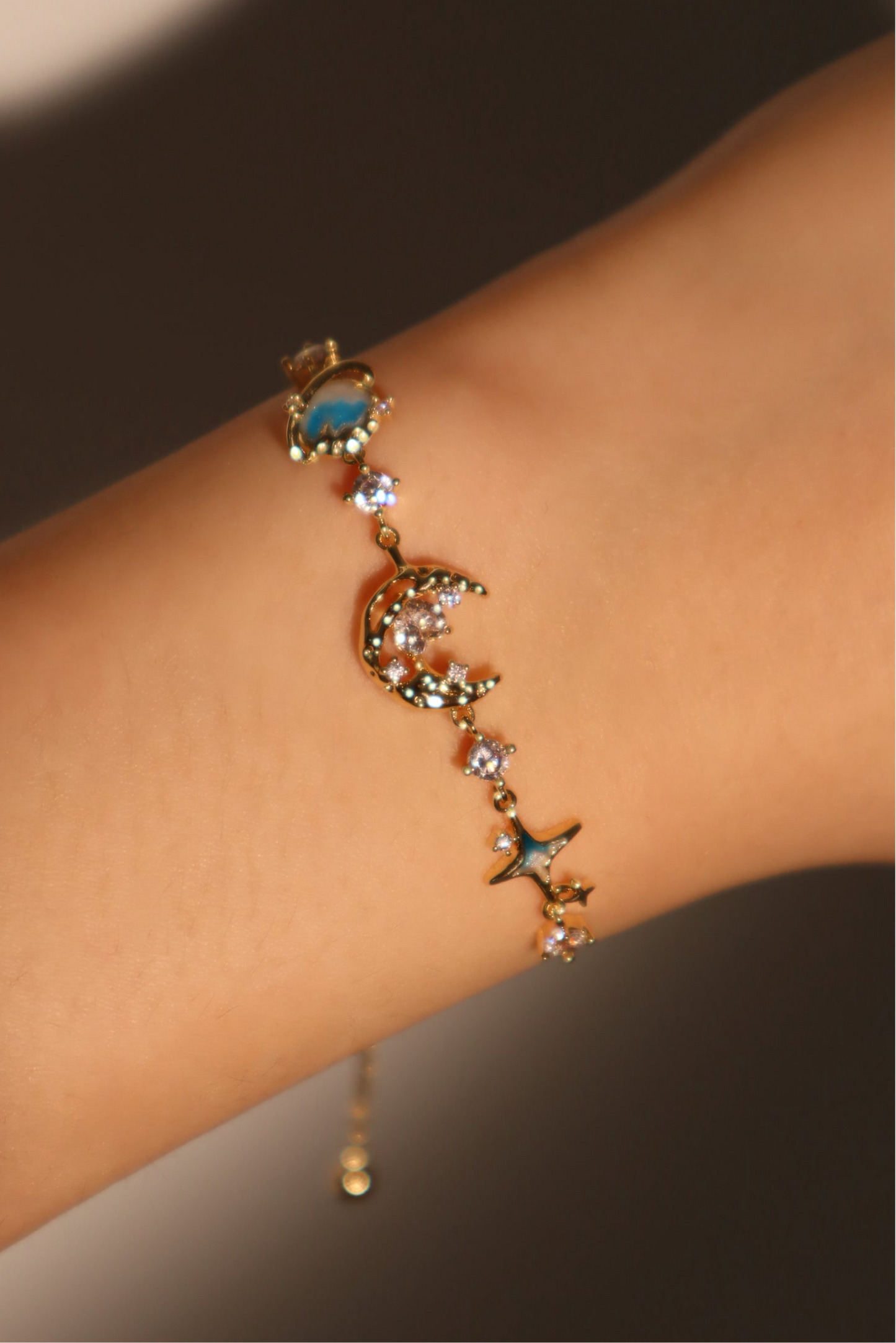 14K Real Gold Plated Blue Star Moon Bracelet