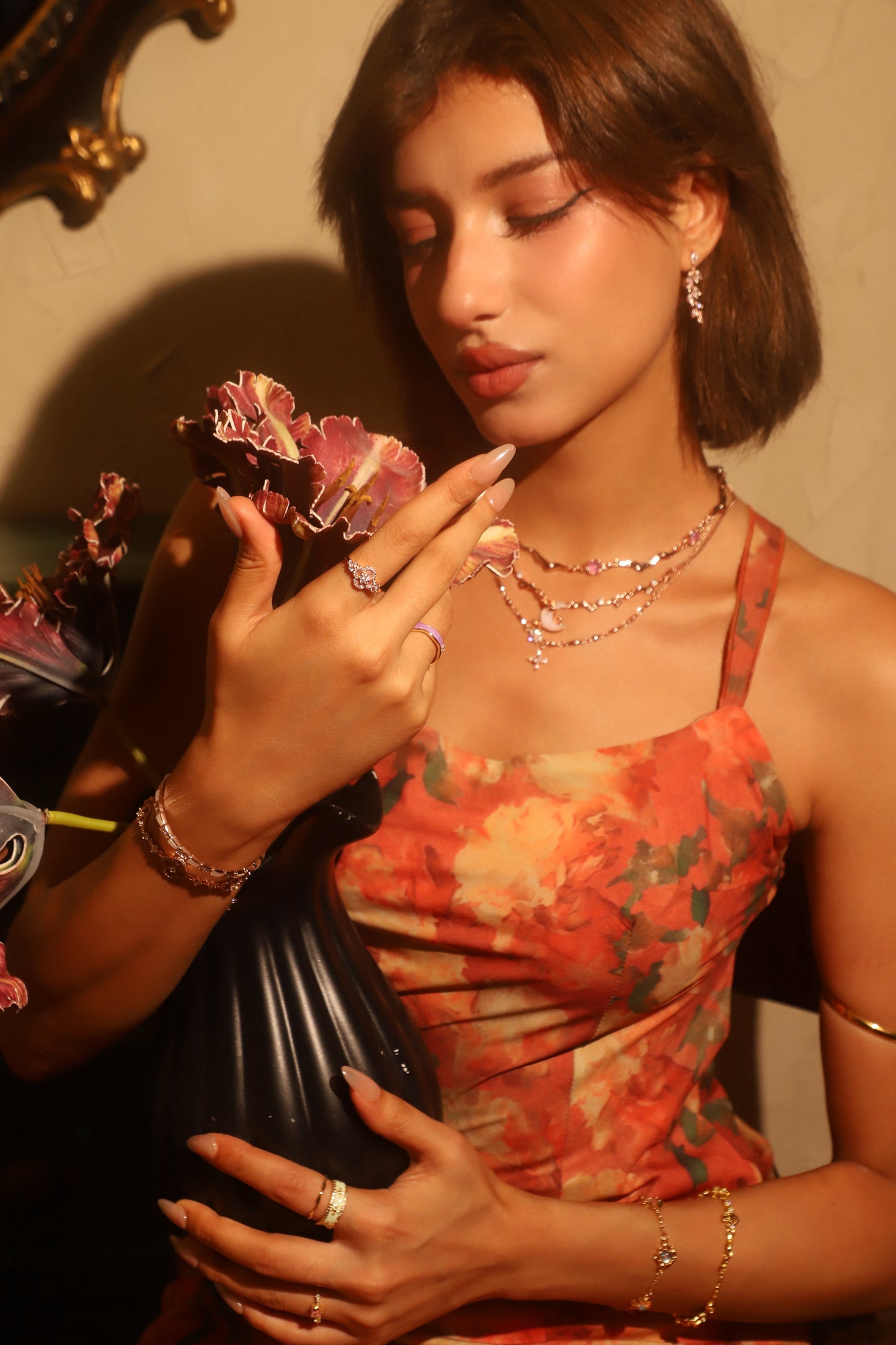 18K Rose Gold Plated Pink Lucky Leaf Shell Pearls Ring