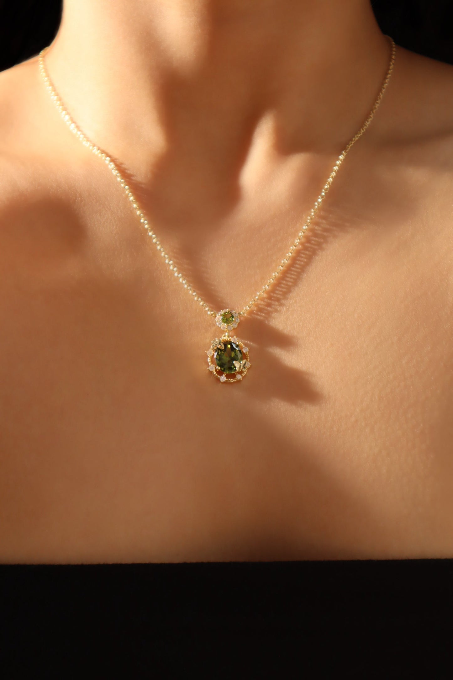 14K Real Gold Plated Emerald Butterfly Necklace