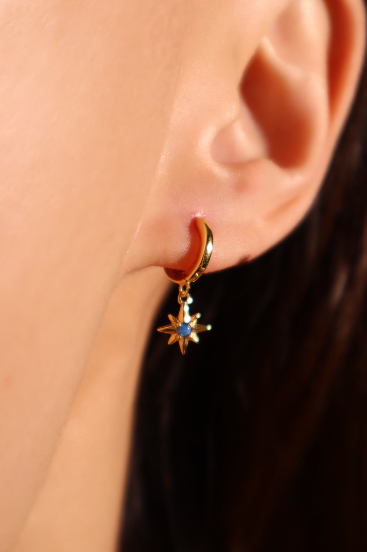 18K Gold Vermeil Moon Star Blue Opal Earrings