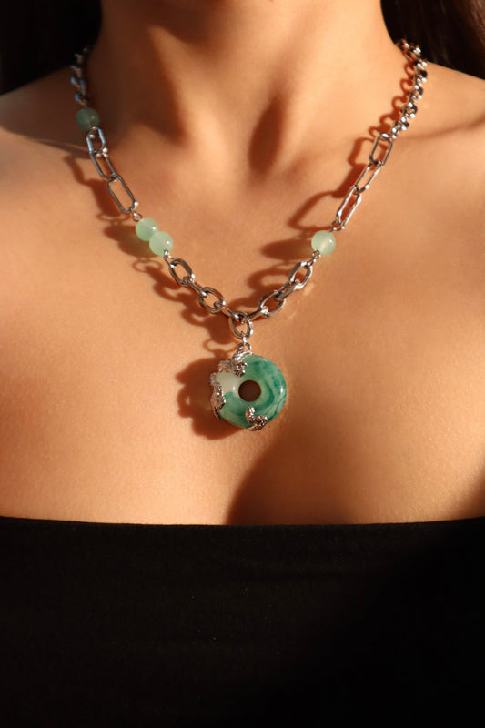 Platinum Plated Jade Dragon Necklace (EARRINGS INCLUDED)