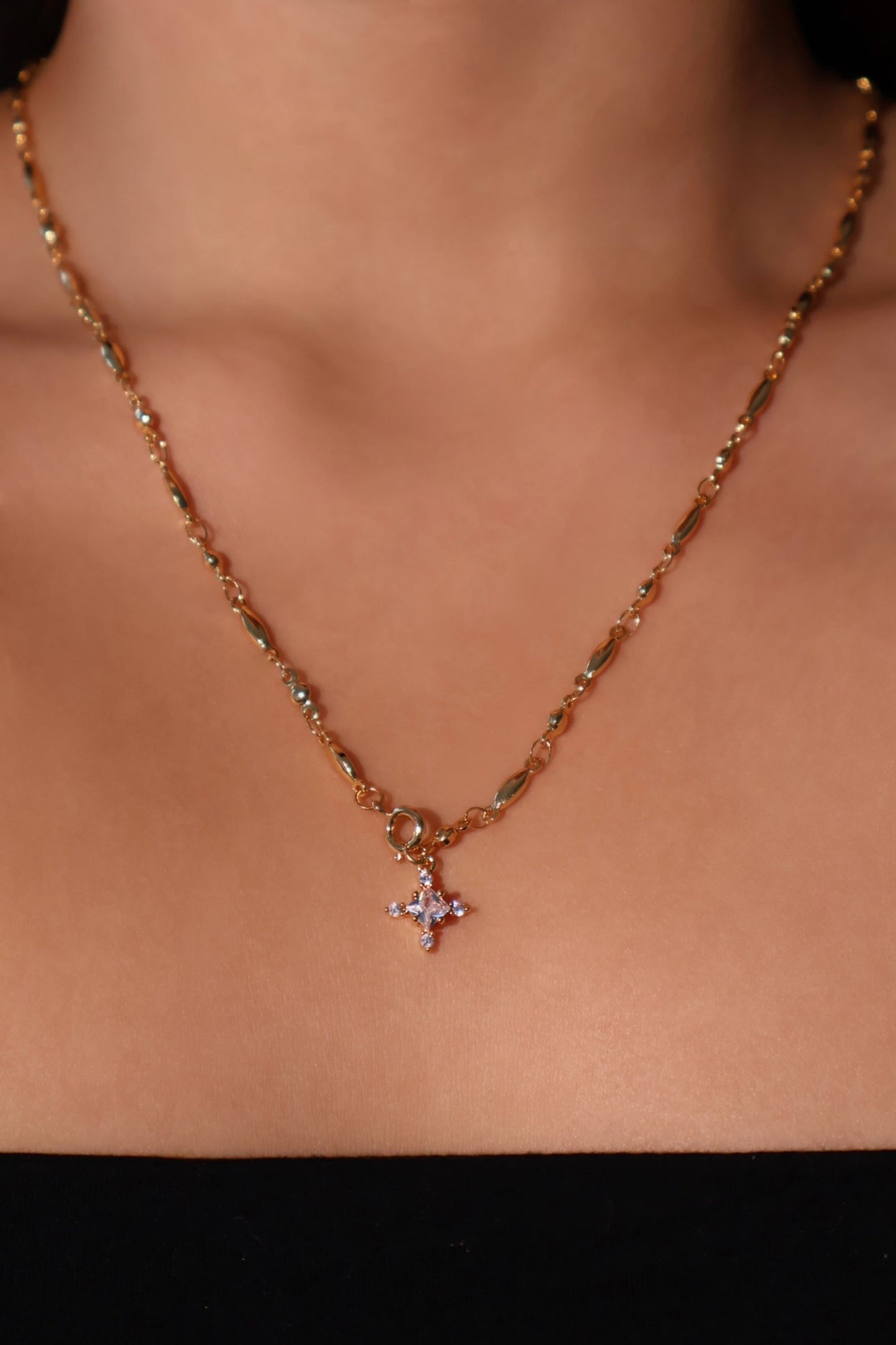 18K Real Gold Plated Diamond Cross Lariat Long Necklace