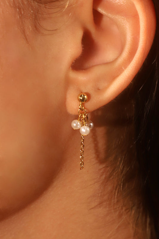 18K Real Gold Plated Pearl Chain Hoop Earrings