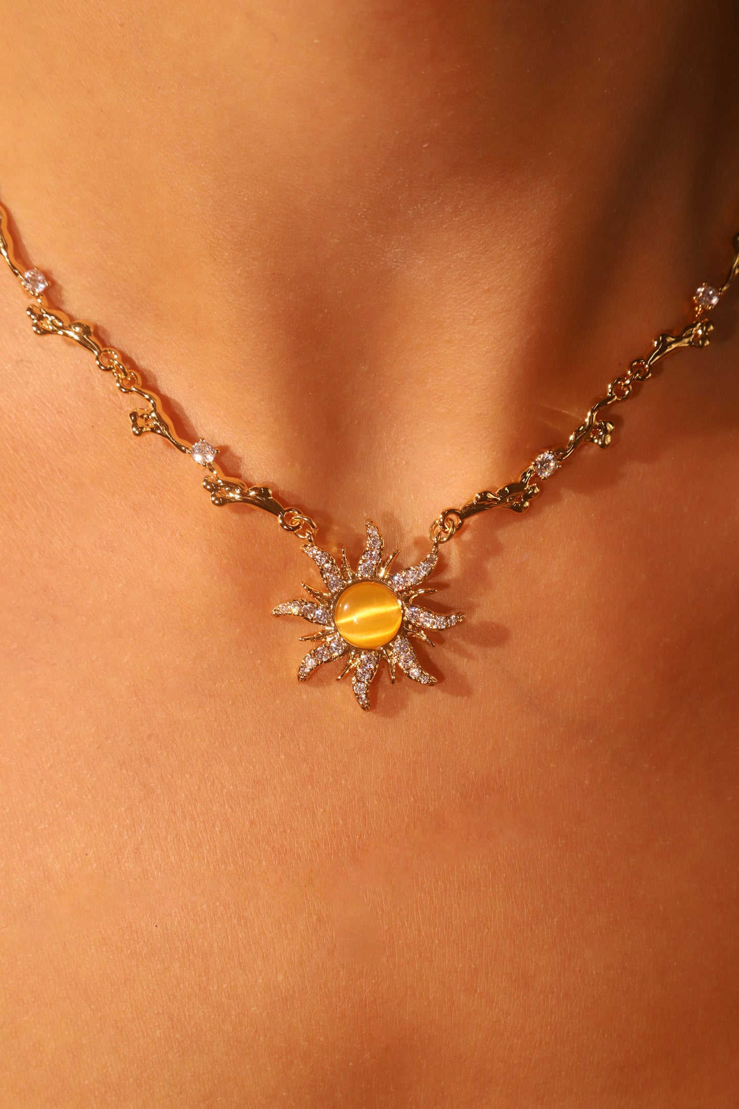 18K Real Gold Plated Orange Opal Sun Necklace