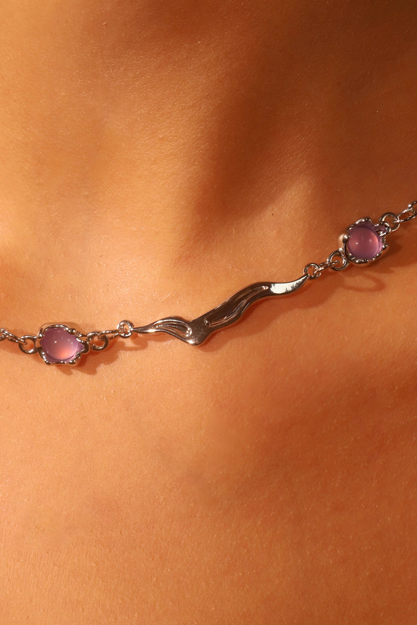Platinum Plated Purple Opal Wave Necklace