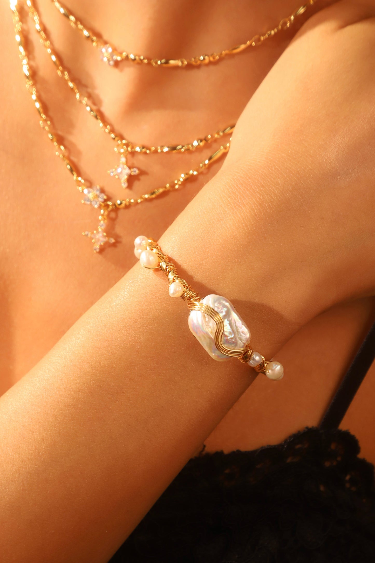 14K Real Gold Plated Baroque Pearls Bracelet