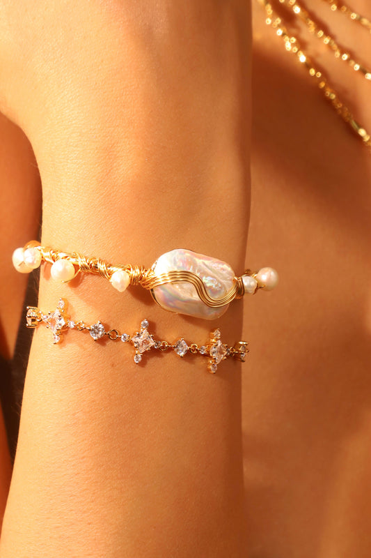 14K Real Gold Plated Baroque Pearls Bracelet