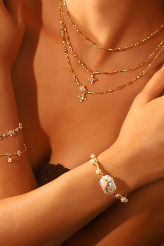 14K Real Gold Plated Baroque Pearls Bracelet