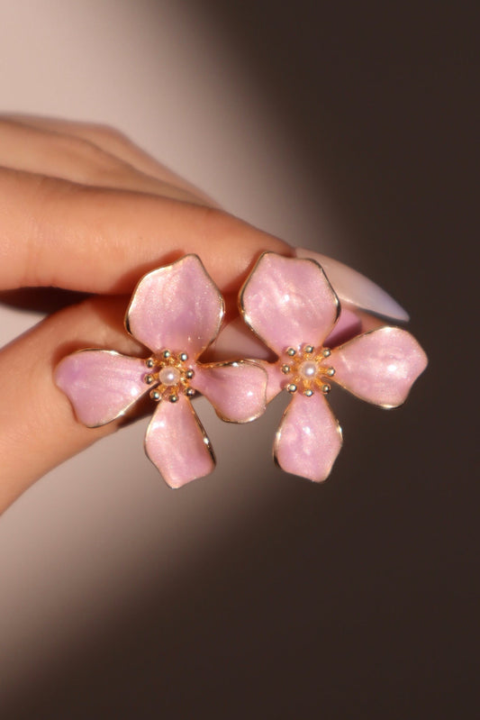 14K Real Gold Plated Enamel Flower Earrings