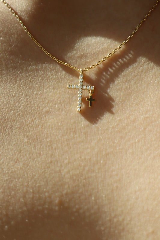 24K Gold Plated Double Gold Cross Necklace