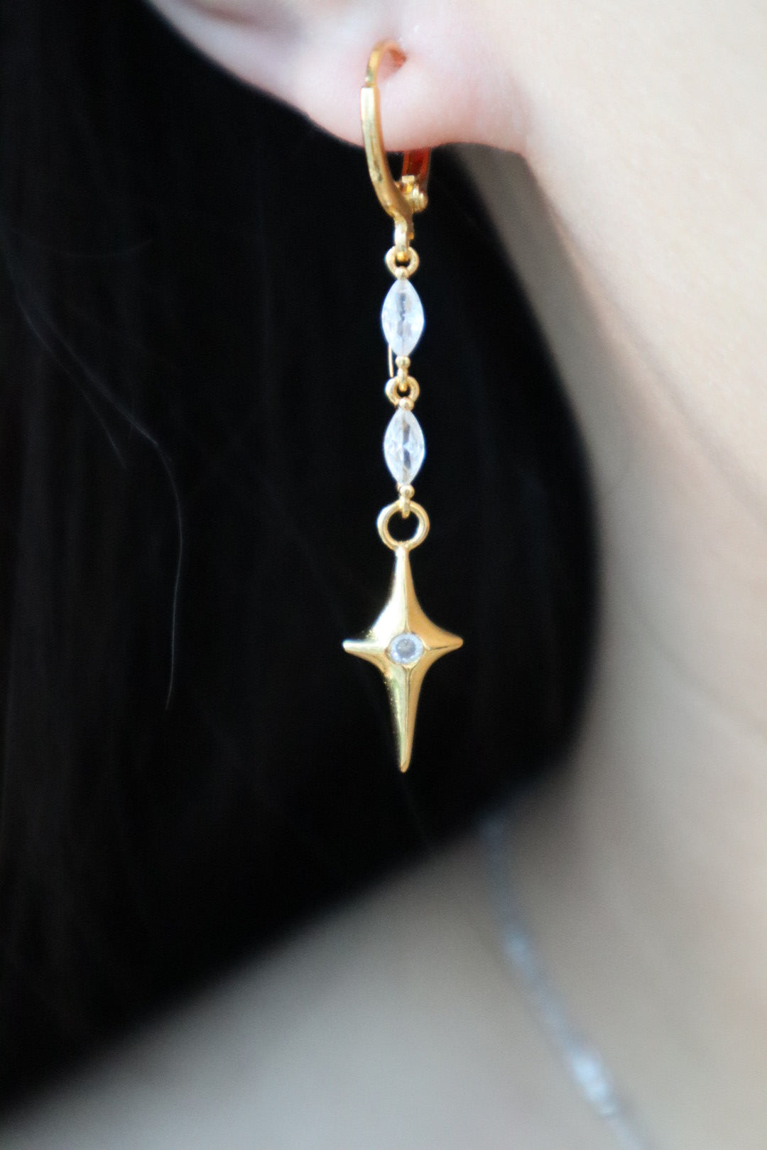 24K Real Gold Plated Star Dangle Earrings